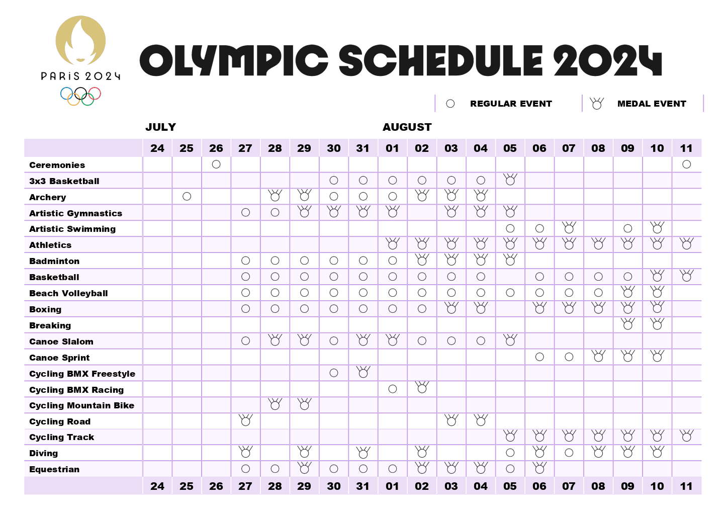 جدول المباريات لأولمبية باريس 2024