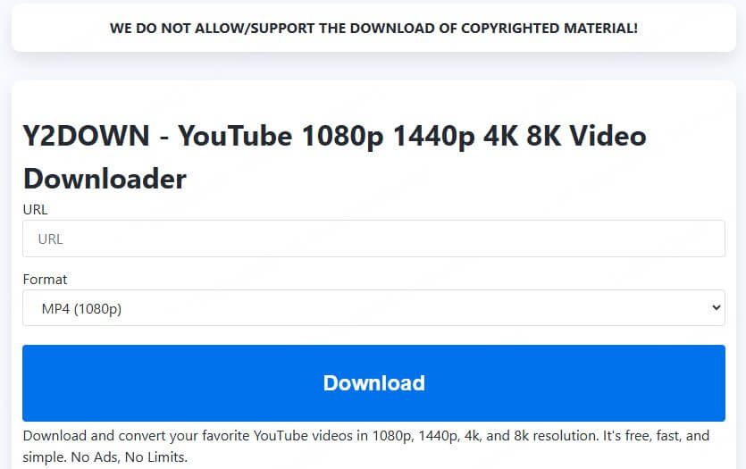 Y2DOWN تنزيل فيديوهات يوتيوب 4K