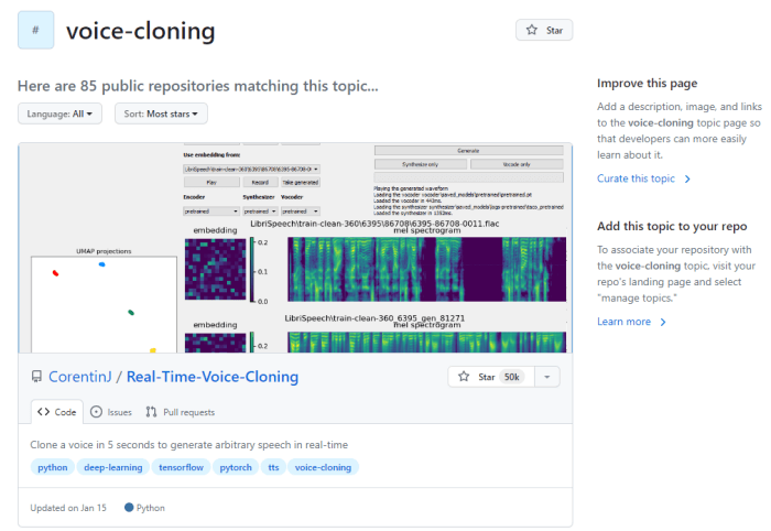 GitHub برنامج استنساخ الصوت بالذكاء الاصطناعي