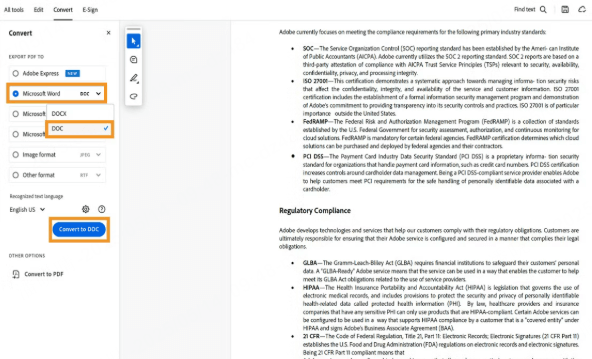 أدوبي أكروبات تحويل PDF إلى Word