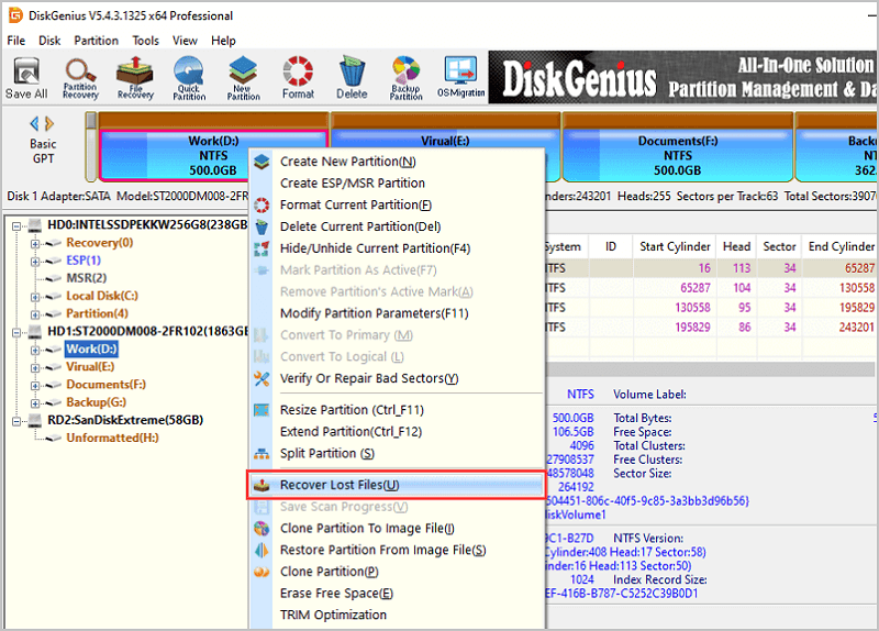 DiskGenius برنامج استعادة الملفات من القرص الصلب