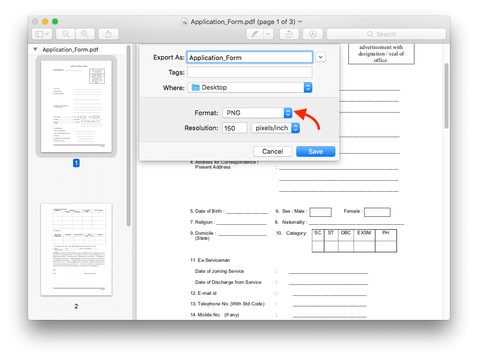اختر صيغة تحويل pdf إلى png على نظام ماك