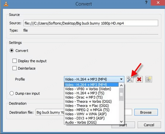 استخدم vlc لتحويل الفيديو إلى MP4