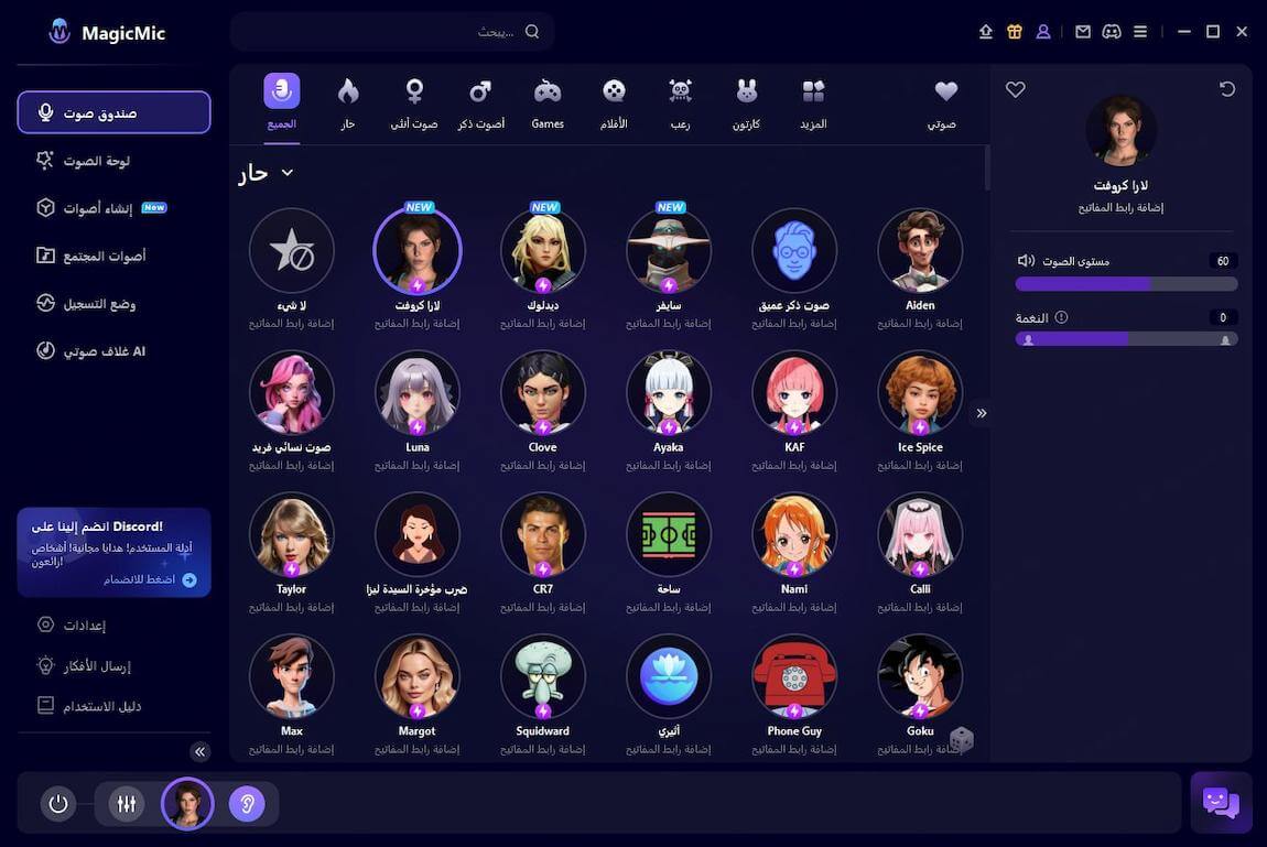 اختر فلتر الصوت في صندوق الصوت