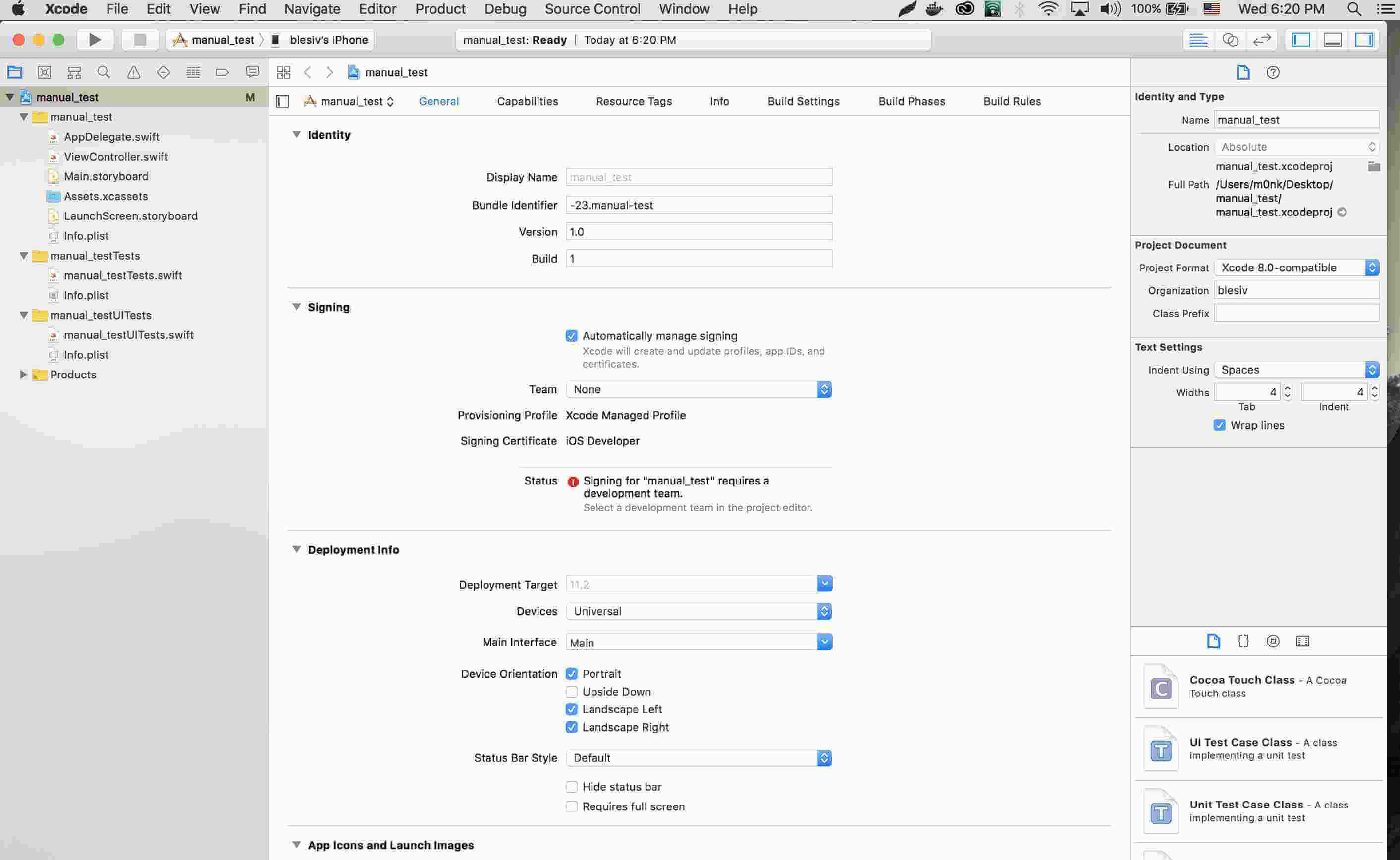 въведете необходимите подробности за проекта в xcode