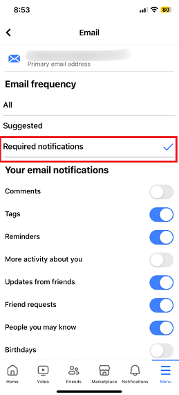 получаване на известия от Facebook