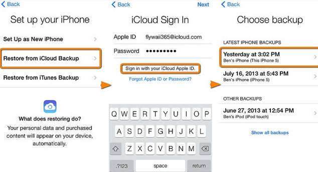 възстановяване на iphone от резервно копие на icloud