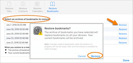 възстановяване на отметки на safari от icloud1