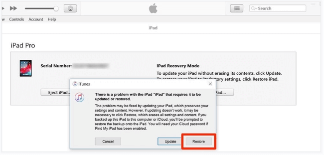 възстановете ipad в режим на възстановяване с itunes