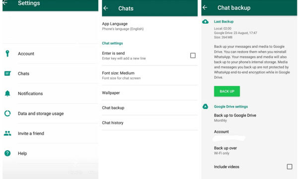 архивиране на съобщения от whatsapp от Android в Google Drive