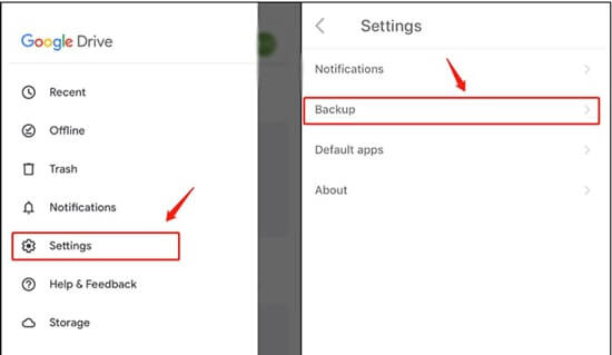 отидете на настройките на приложението google drive