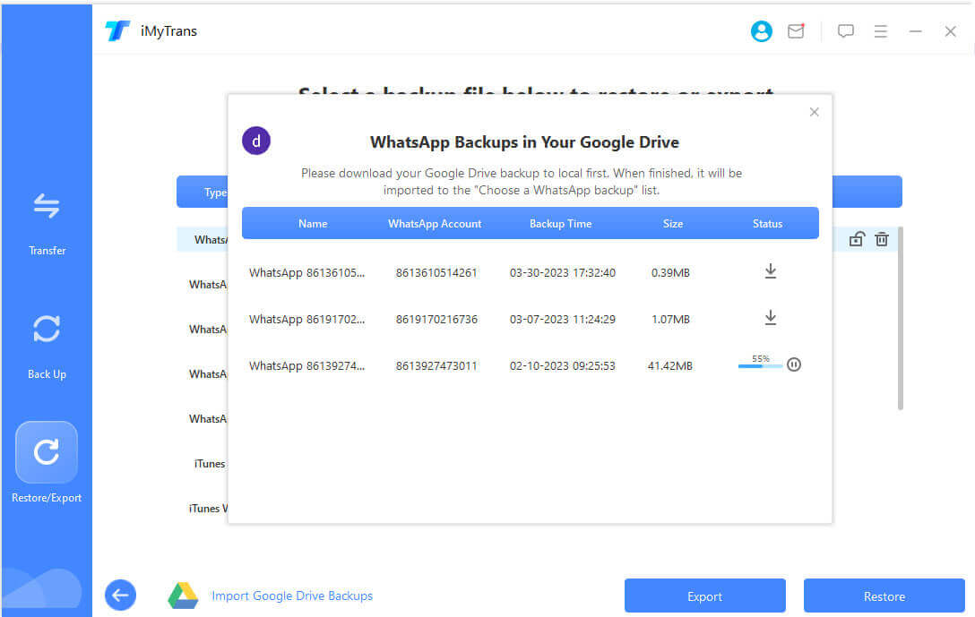 импортиране на архив на whatsapp от google drive на компютър