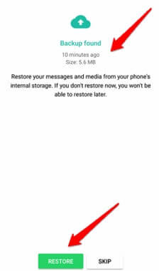 възстановете резервното копие от google drive