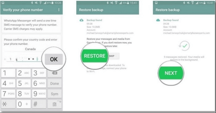 възстановяване на whatsapp на android