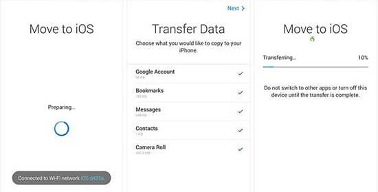 прехвърляне на съобщения от whatsapp от android към iphone чрез приложението move to ios
