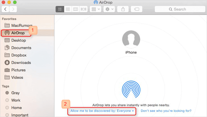 включете airdrop на mac