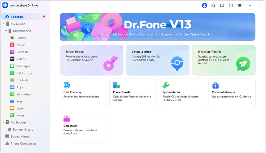 dr.fone мобилен софтуер за отключване на парола