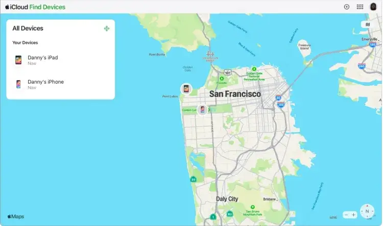 изберете всички устройства от Find My