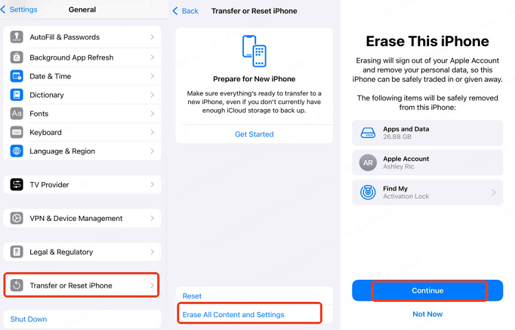 натиснете изтриване на цялото съдържание и настройки на iphone