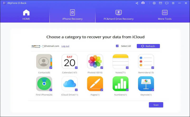 Изберете тип данни от iCloud акаунт