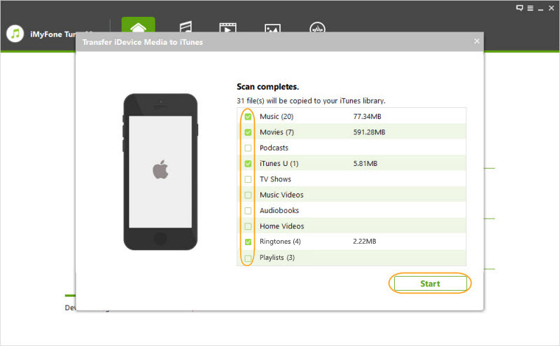 трансфер на iphone данни към itunes с tunesmate