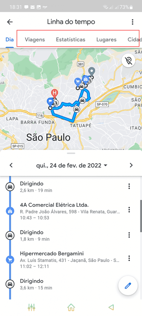 Linha do tempo no Google Maps