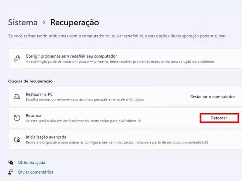 Retornar para Windows 10