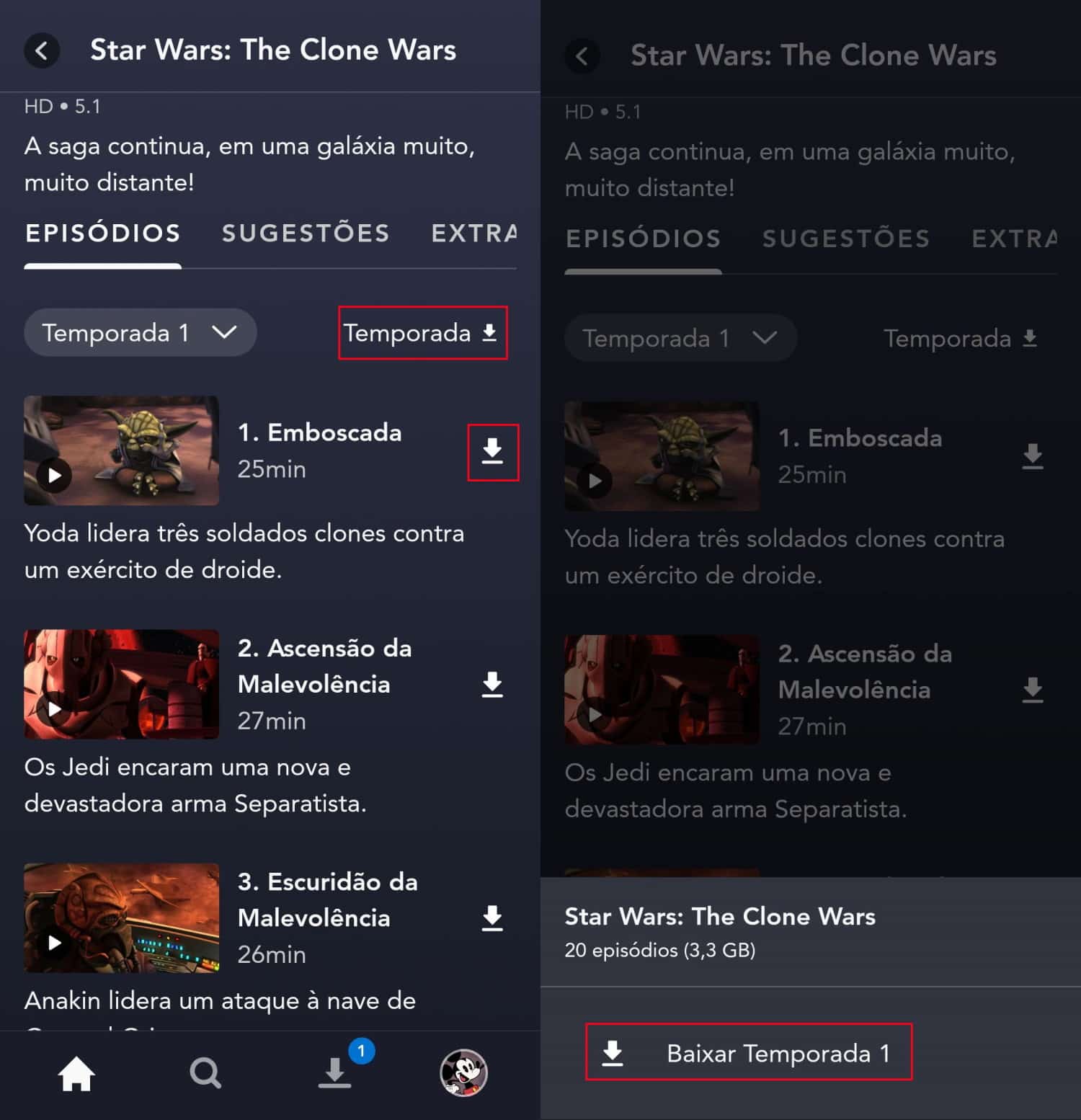 Baixar vídeos do Disney+ no celular