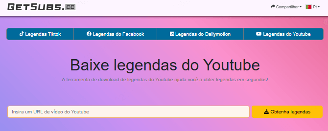 GETSUBS.cc para baixar legenda do YouTube