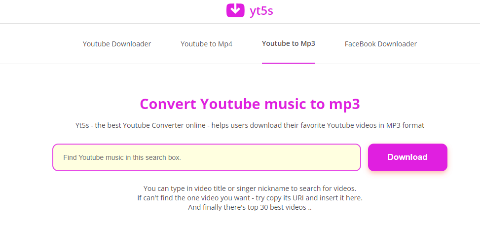 site para baixar músicas do YouTube YT5s