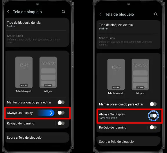 Desativar Always On Display do Samsung