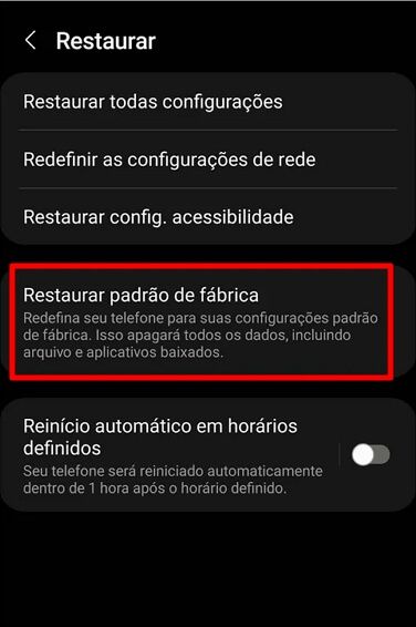 Redefinir celular de fábrica