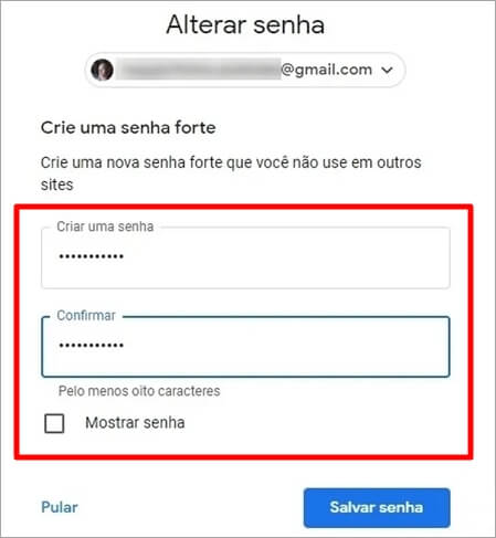 Redefinir senha da conta Google