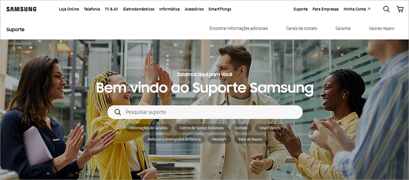 Entrar em contato com o suporte da Samsung