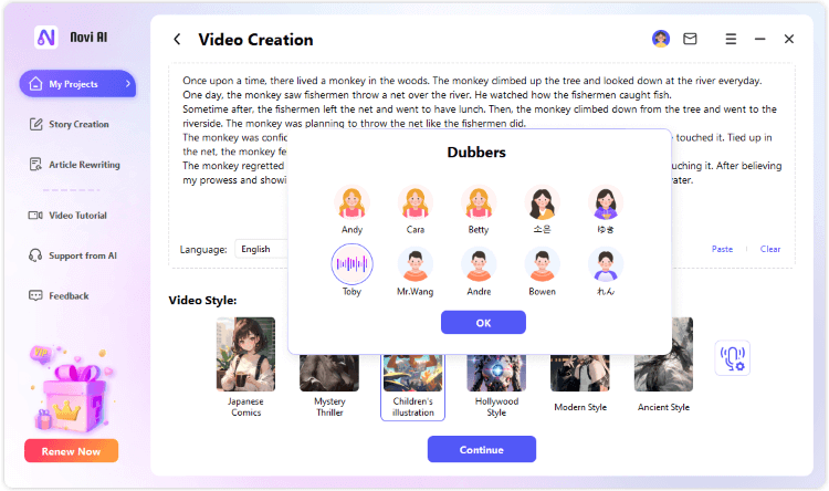 criar vídeo com texto com Novi AI