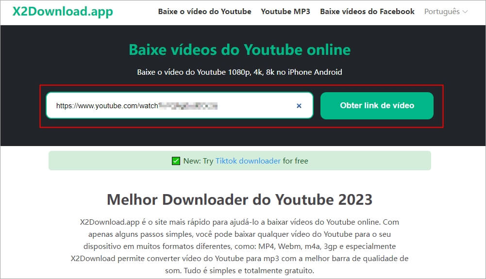 Adicionar o link do vídeo que deseja baixar