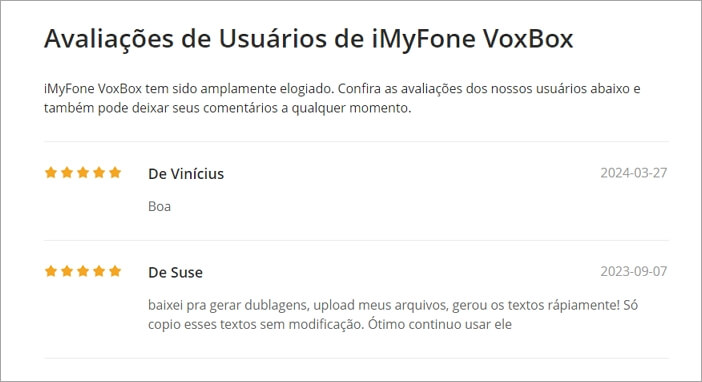 Avaliações do VoxBox
