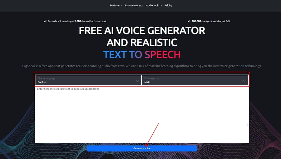Big Speak site online de mudança de voz