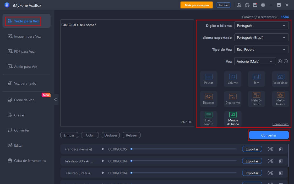 Digitar seu texto e converter para voz