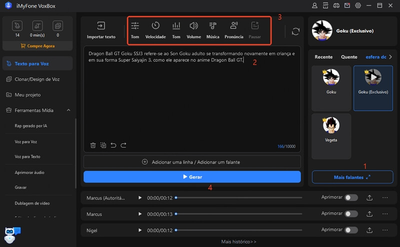 Converter texto em voz do Goku GT Super Saiyan 3