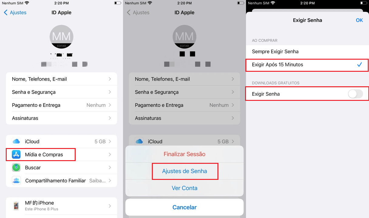 como configurar tempo de pedido senha da app store