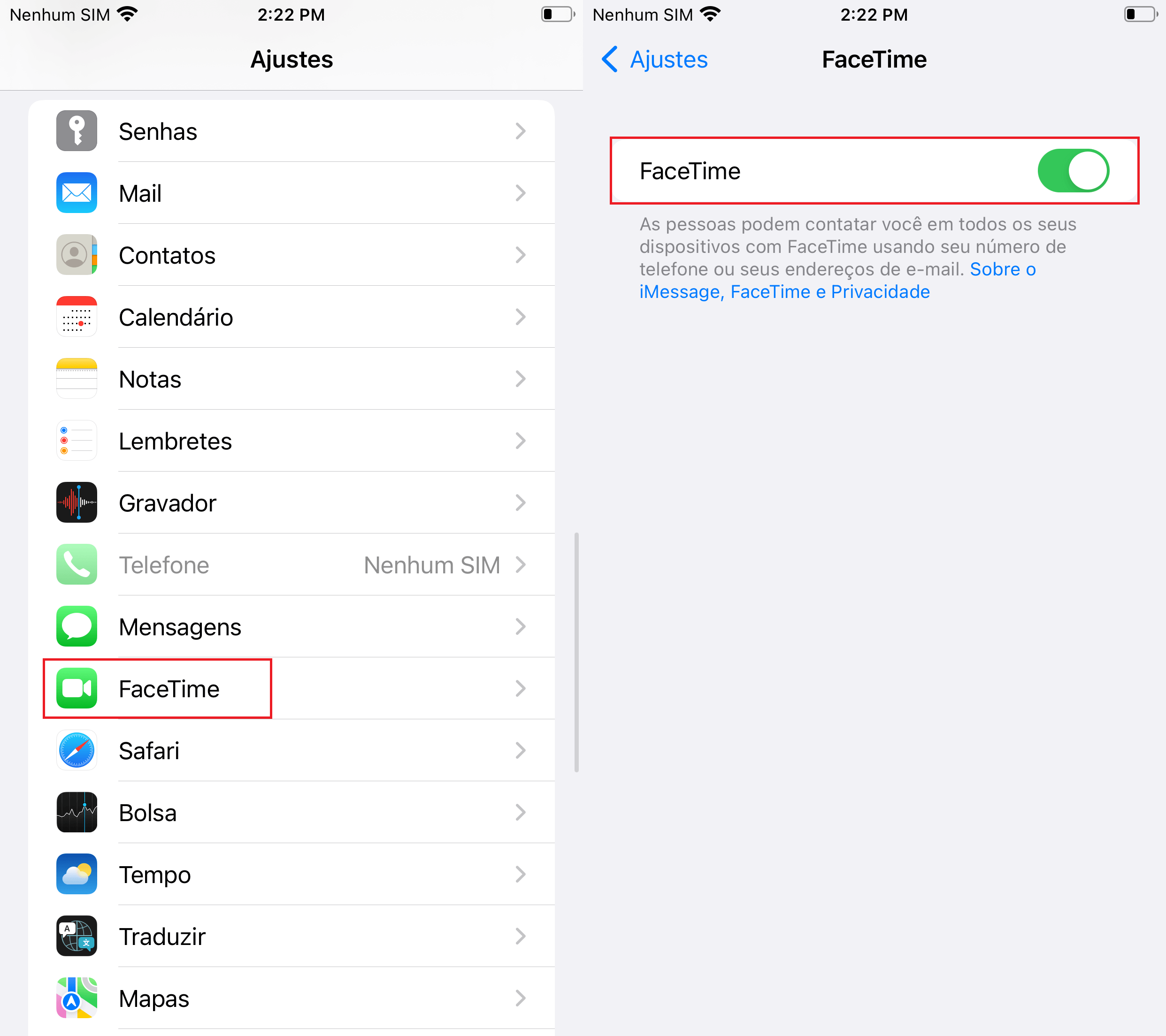 como desligar facetime em ajustes