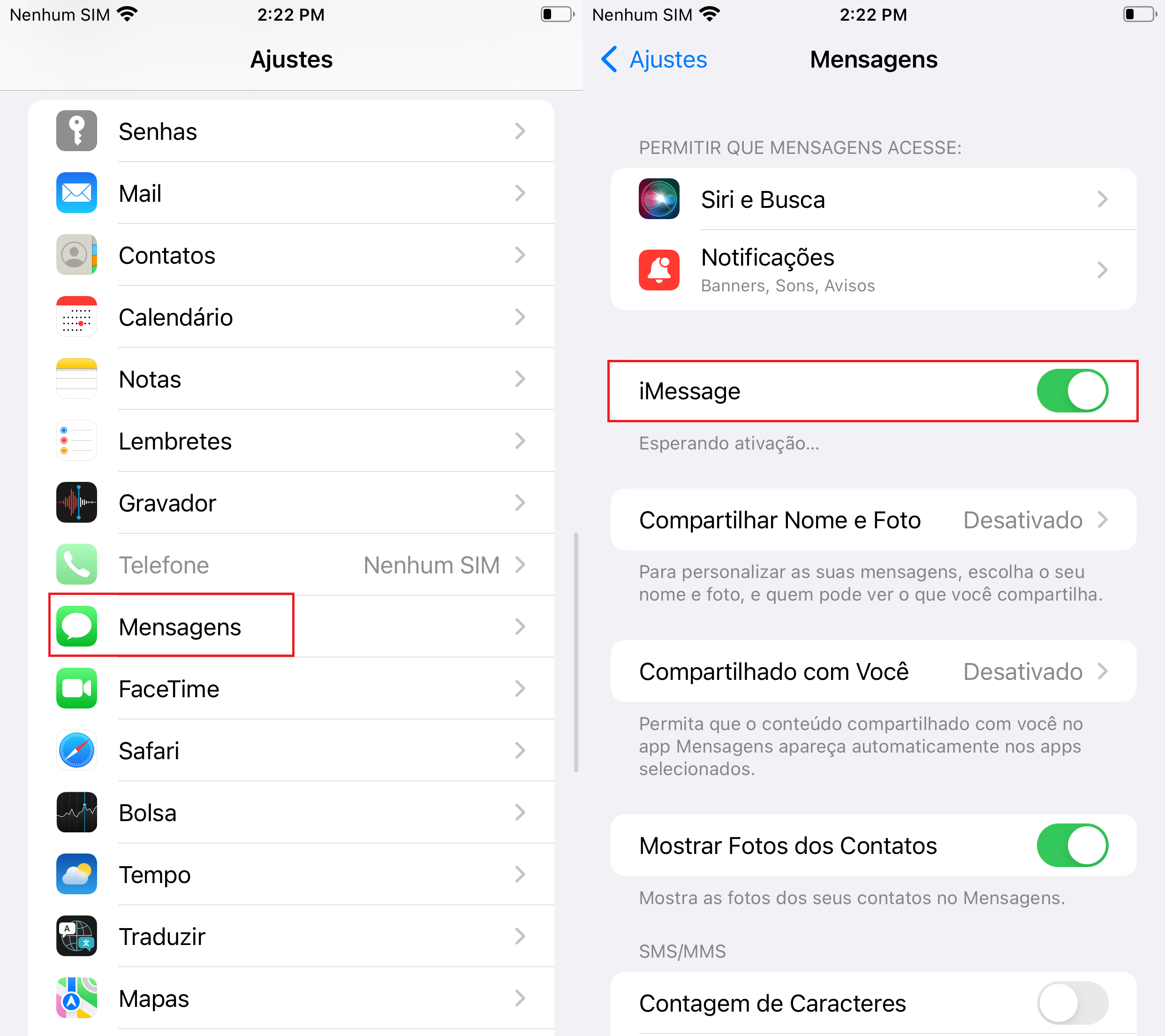 como desligar imessage em ajustes