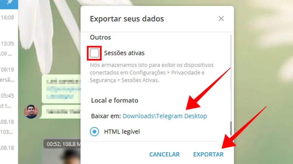 Como apagar msg no Telegram via exportação