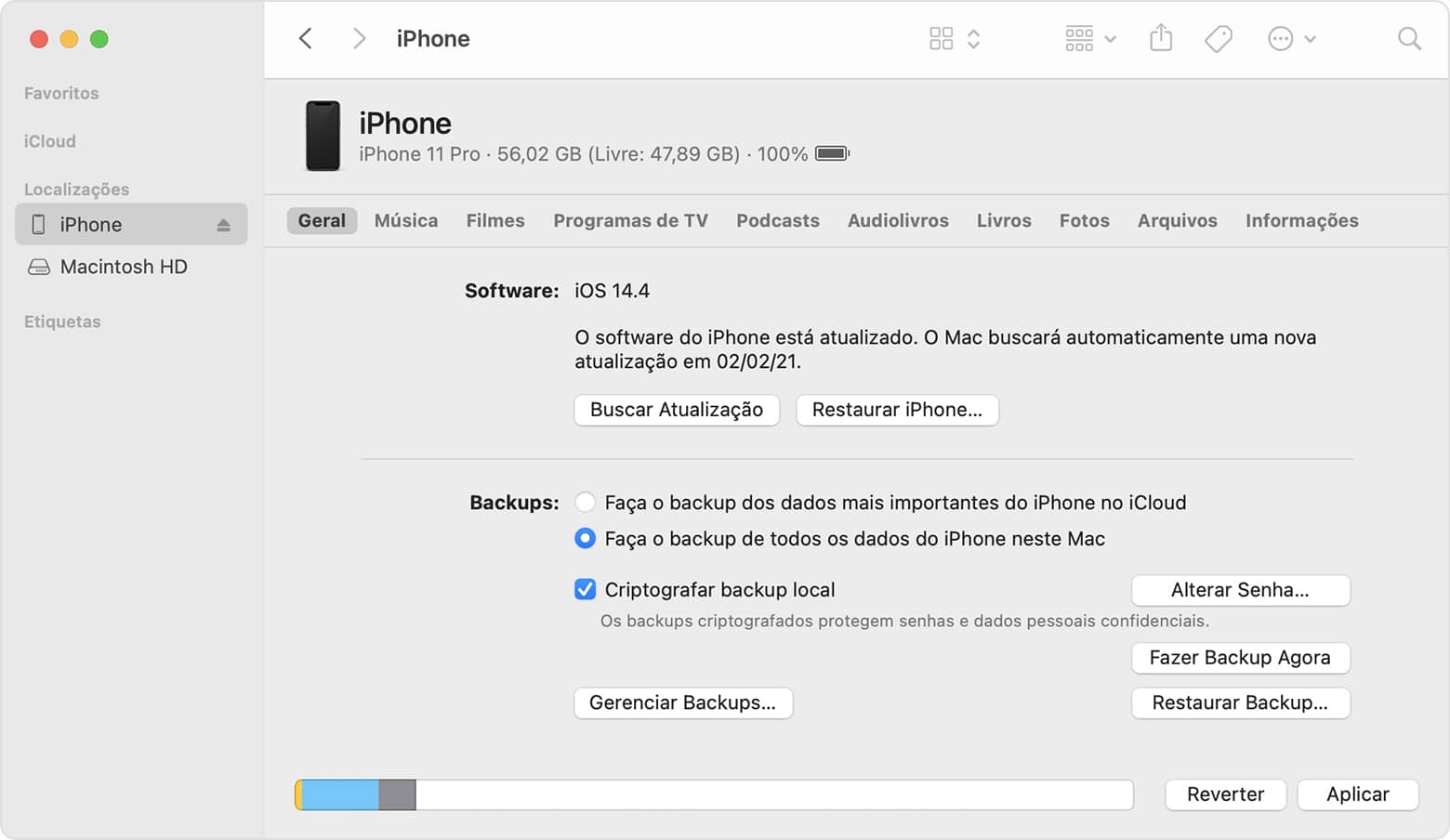 como fazer o backup do iPhone para Mac