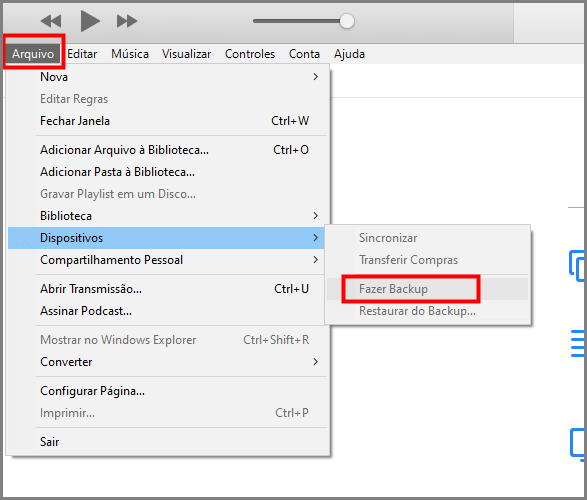 fazer backup das fotos no iTunes