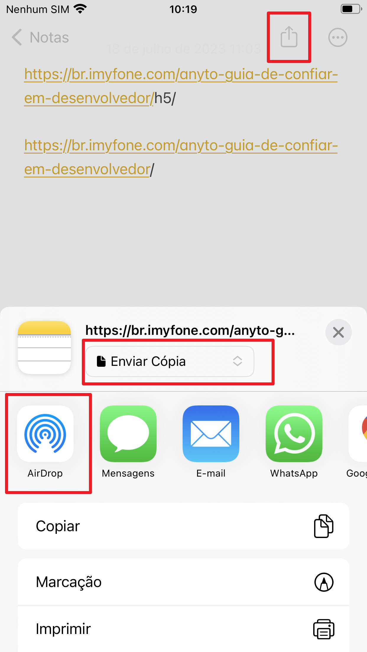notas do iPhone no Mac usando o AirDrop