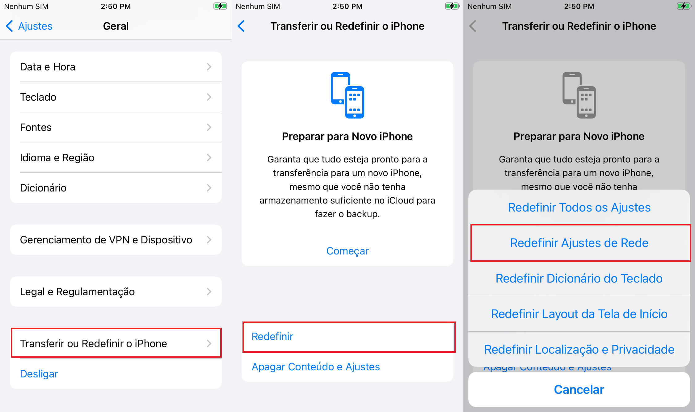 Redefinir os ajustes de rede no iOS 15 ou posterior