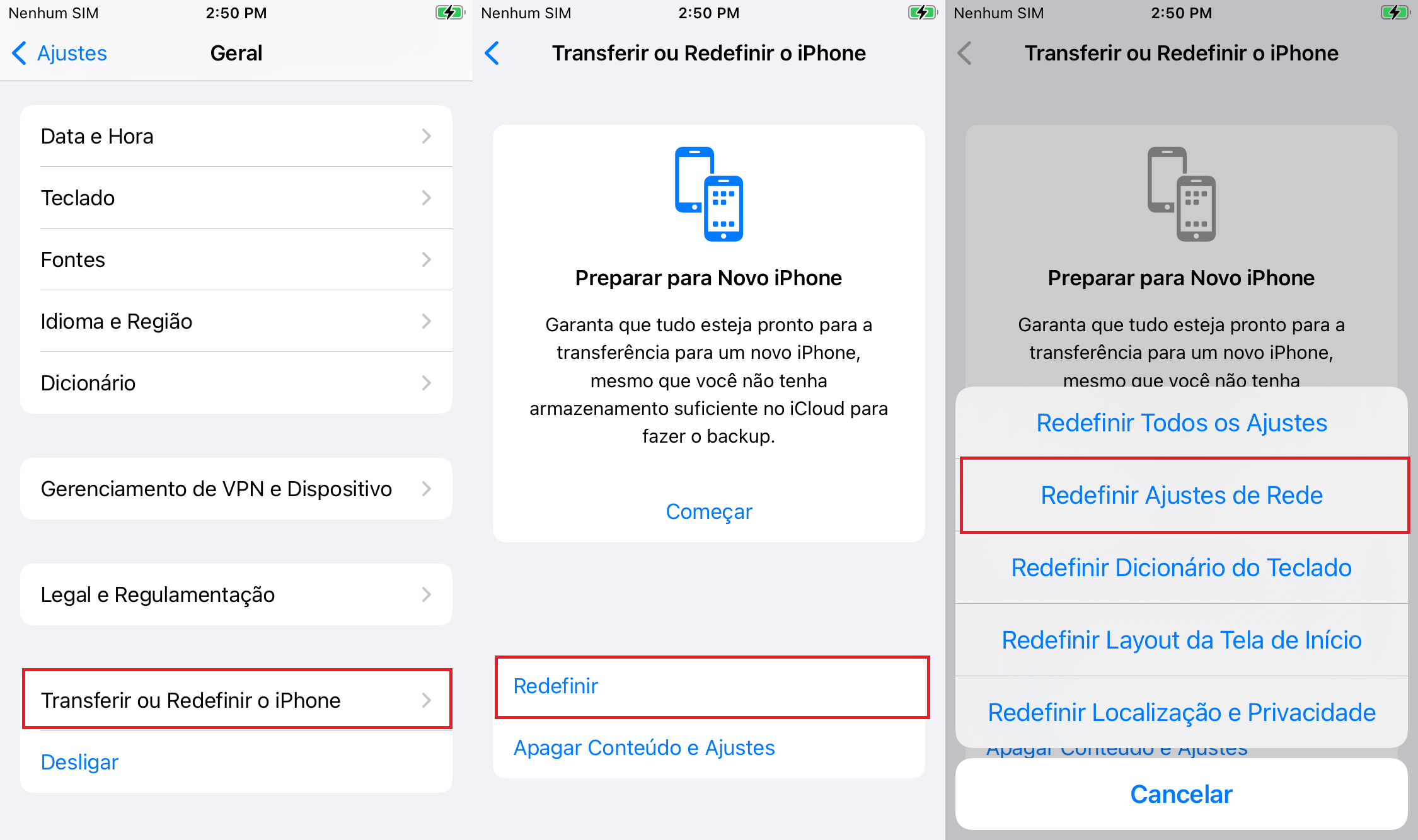 Redefinir os Ajustes de rede do iPhone