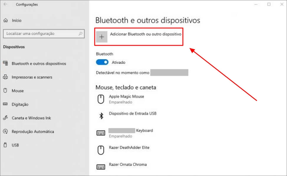Adicionar mais Bluetooth ou dispositivos do notebook